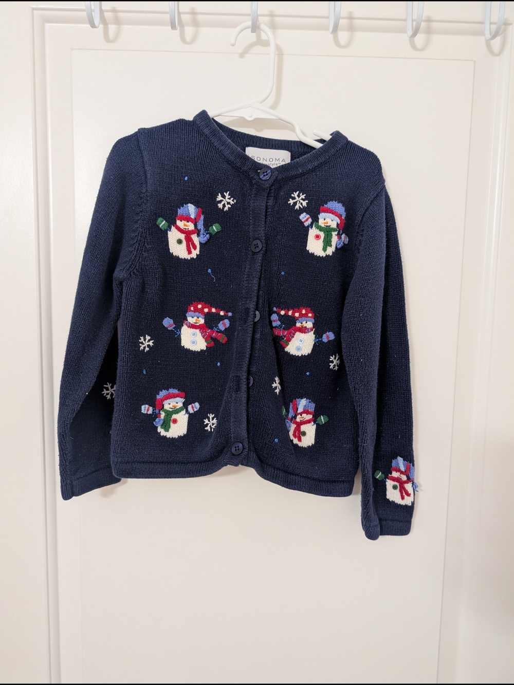 Sonoma Snowman Christmas Cardigan Sweater Girls Size 6 Holiday